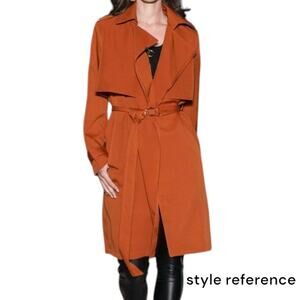 Lizette Collection Burnt Orange Rust Color Lightweight Belted Trench Coat Large